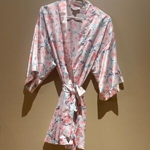 Icing Floral Satin Robe - Pink and White
